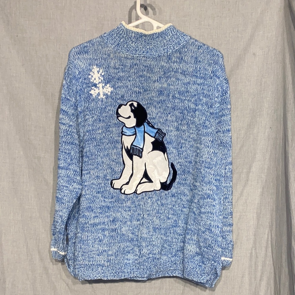 Big Dogs Blue Knit Cardigan with Dog and Snowflake